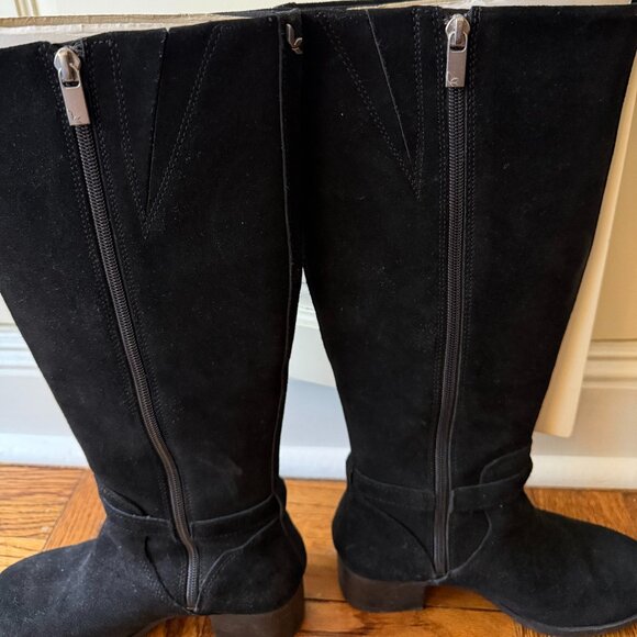 UGG Koolaburra by UGG black faux suede tall boots w/ stacked heel, sz 6 LIKE NEW - Picture 3 of 6